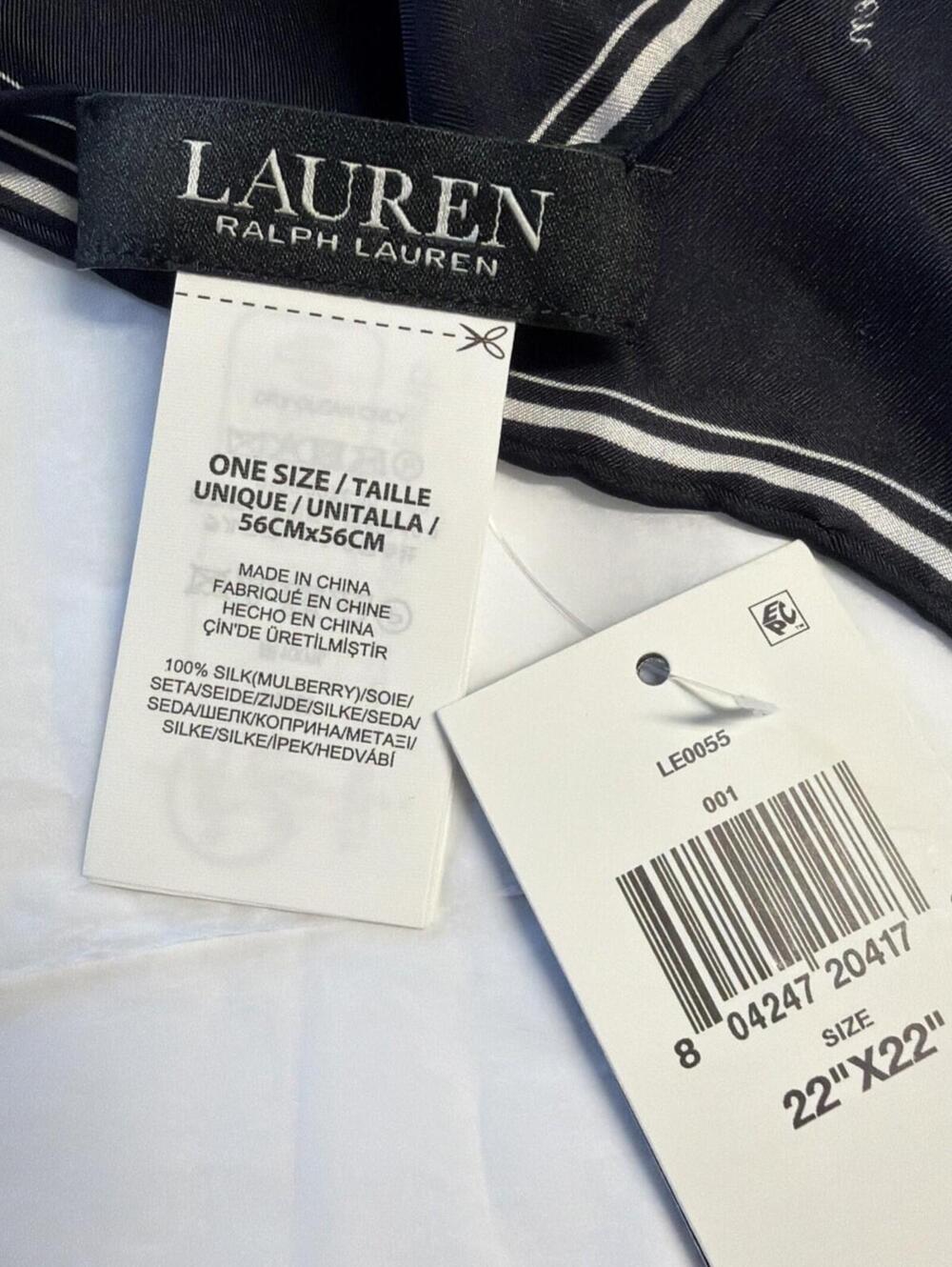 Lauren Ralph Lauren Square Silk Scarf Polka Dot Print 22" x 22", Black/White, - Picture 3 of 5